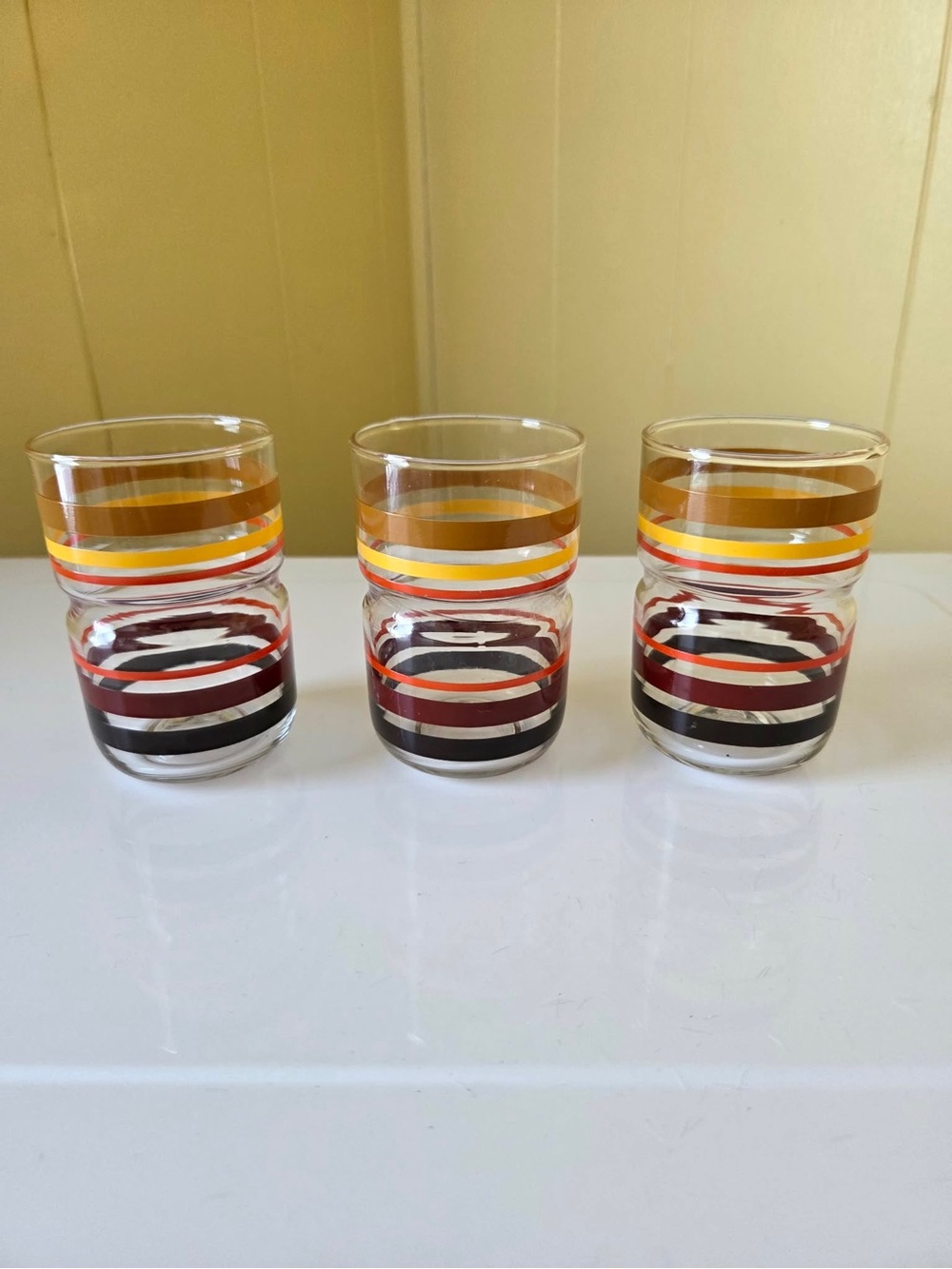 Striped Retro Glass Tumbler Set - Yellow, Orange, Red, Black